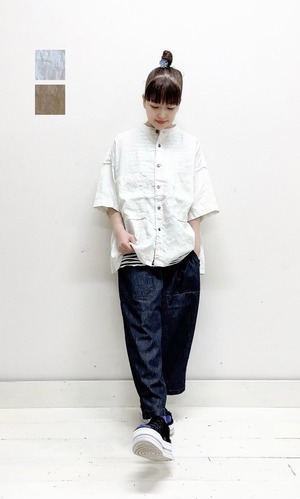 【prit】5分袖スタンドカラーポケットワイドシャツ / P82406