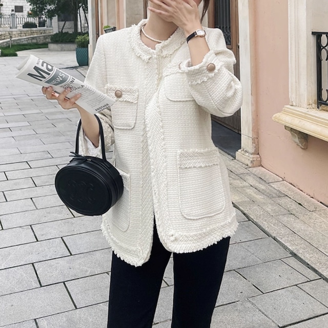 フリンジトリムノーカラージャケット♢全2色　11219