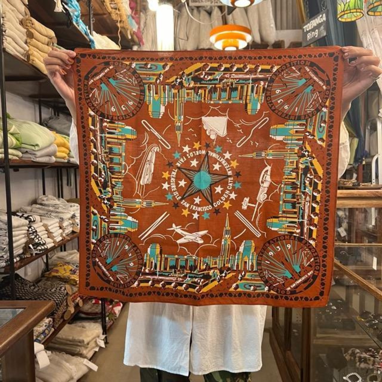 TOPANGA accessory One-wash cotton bandana　1939　Brown　バンダナ　小物　ランチクロス　ハンカチ　スカーフ　ギフト　プレゼント