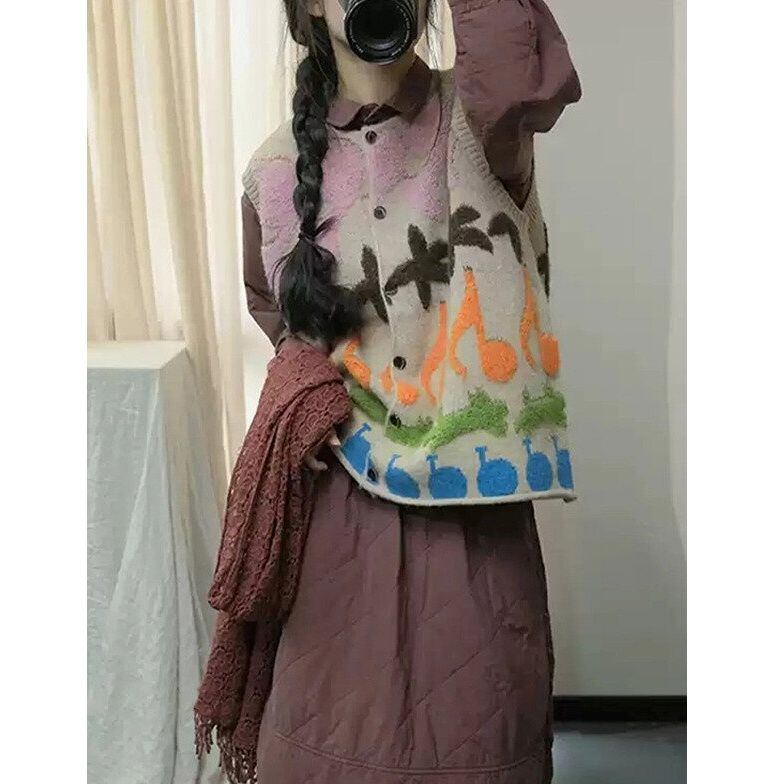 MULTI COLOR PRINT KNIT VEST CARDIGAN 1color M-15057