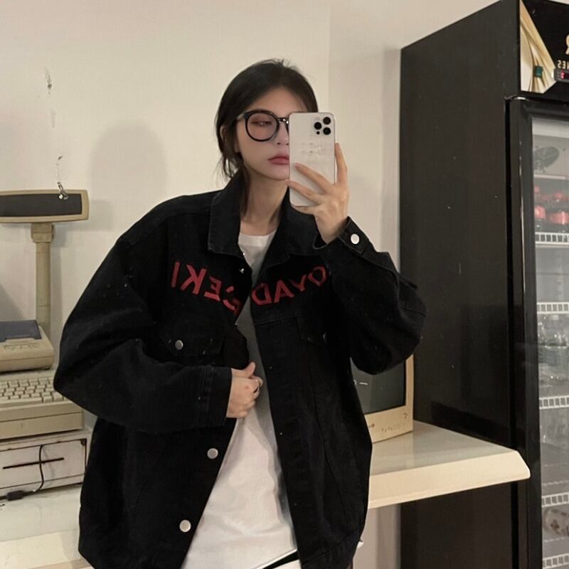 デニムジャケット アウター ジャケット ロゴ メンズライク Bf風 ウィメンズ シンプル カジュアル レトロ ストリート 韓国ファッション M Xl Luluca 韓国トレンドファッションluluca ルルカ