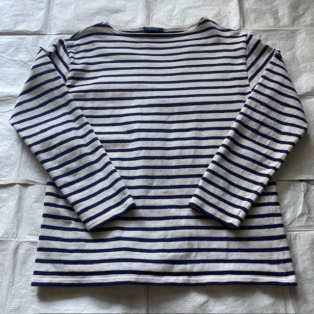 SAINT JAMES セントジェームス ウエッソン バスクシャツ ボートネック ボーダー フランス製 ネイビー×生成り 古着 T3.5 画像3