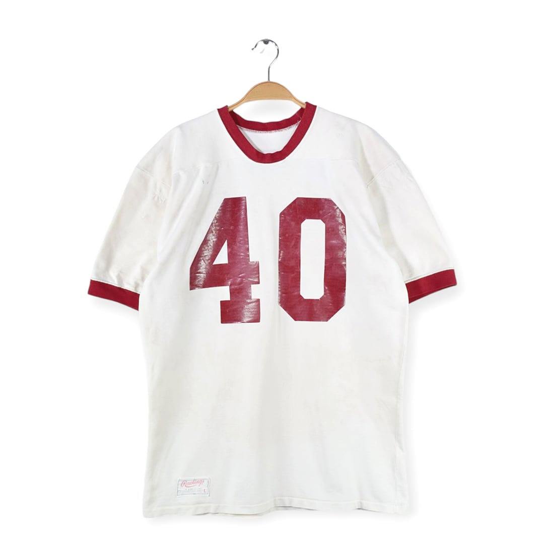 70s ローリングス ヴィンテージフットボールTシャツ ナンバリング トリムT ホワイト RAWLINGS メンズL 古着 @BZ0400