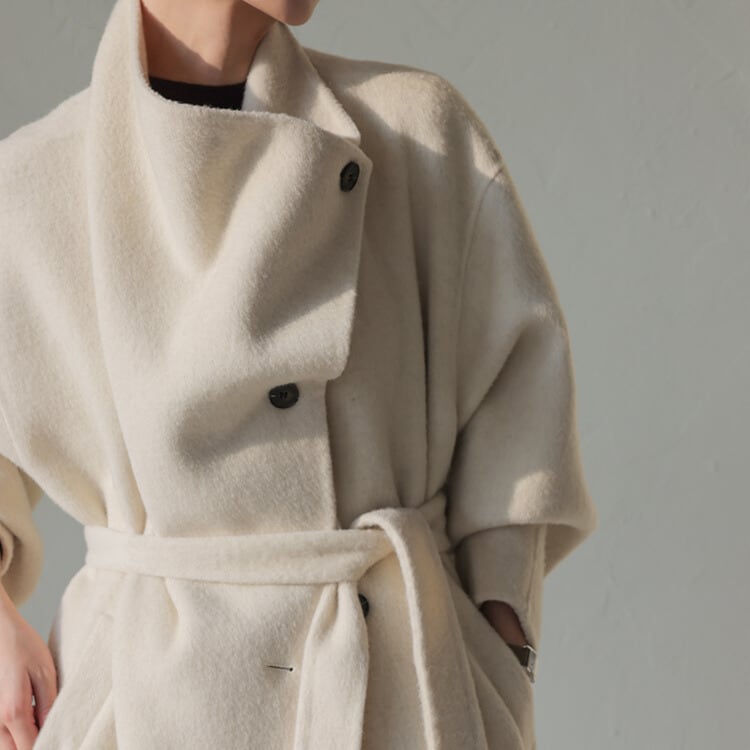 ベルト付き スタンドカラー コート 2col H10566