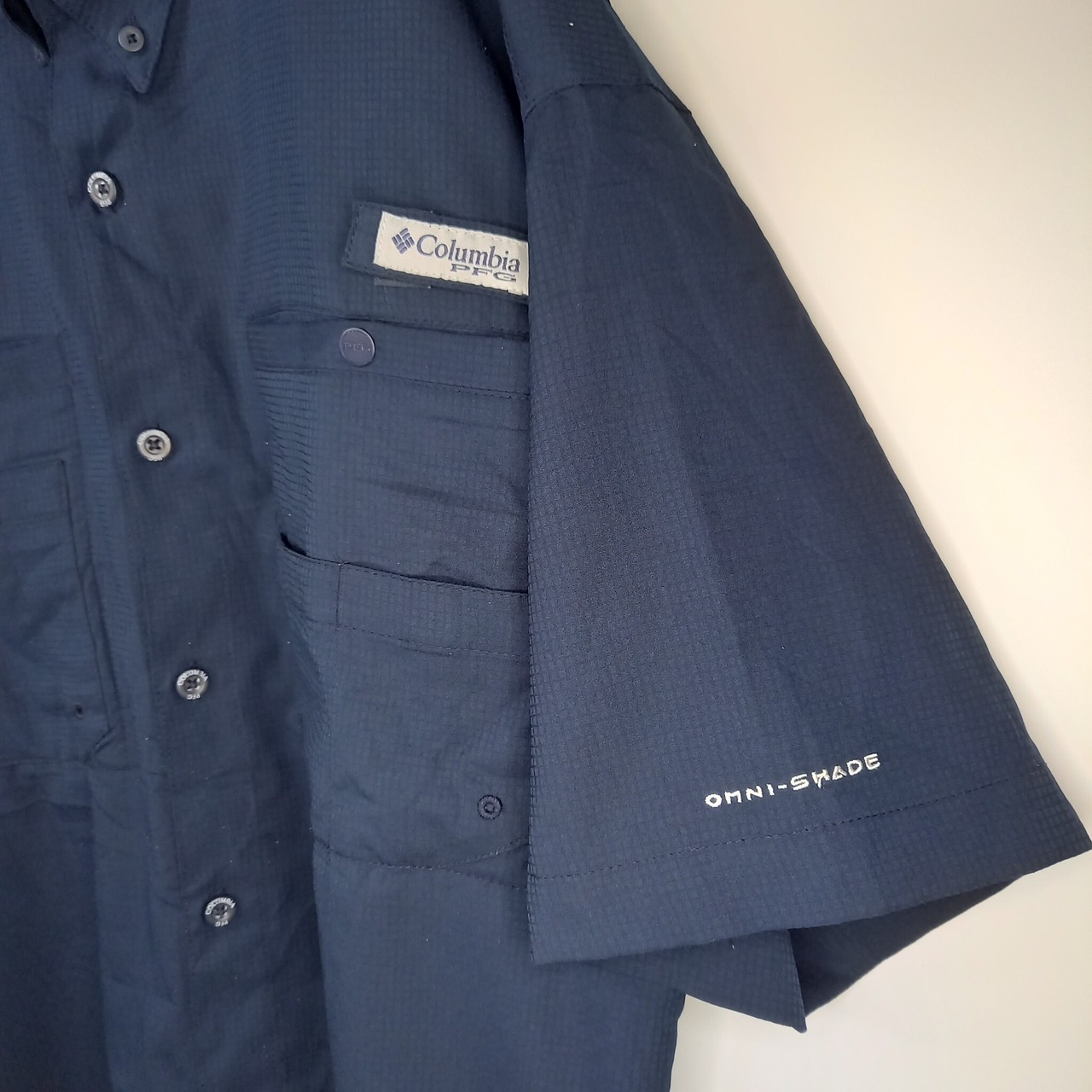 コロンビア　PFG　BDシャツ　半袖　無地　ネイビー　S/P