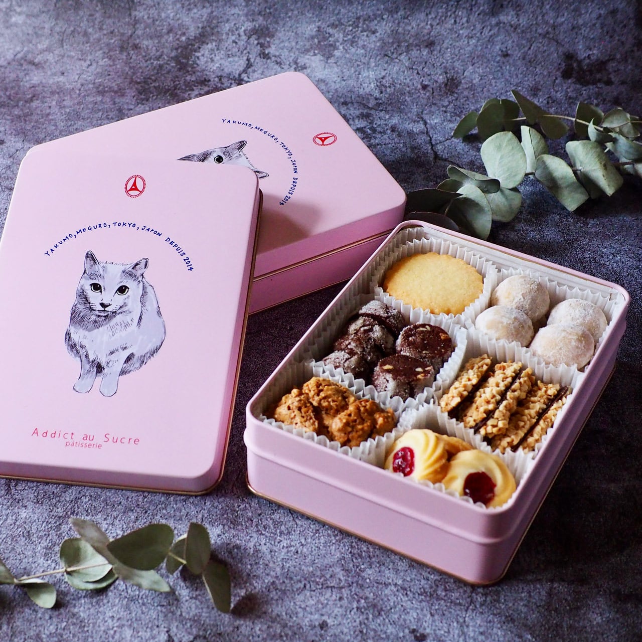 アディクト オ シュクルの代表商品 ボワット ジ ローズ 猫デザインのクッキー缶 6種焼き菓子セット【アディクト オ シュクル】【店頭受取専用】