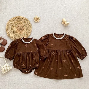 【BABY&KID】秋新作刺繍コーデュロイワンピース ベビー キッズ 姉妹コーデ