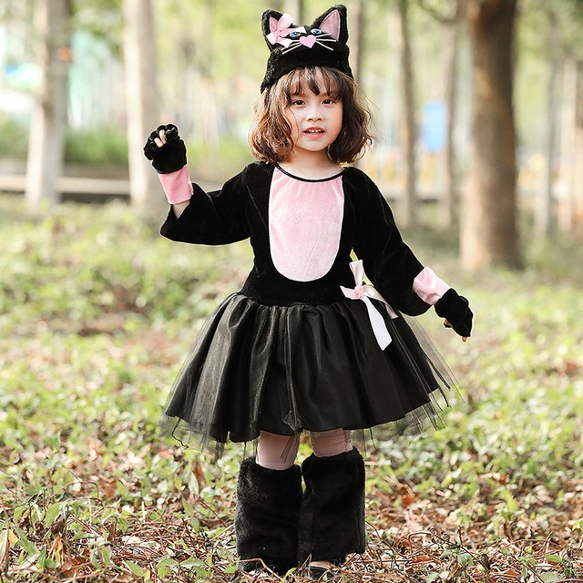 （5点）ハロウィン ふわもこアニマル 黒猫 コスプレ 100cm-155cm キッズ 子供 仮装 お祭り セット78097045