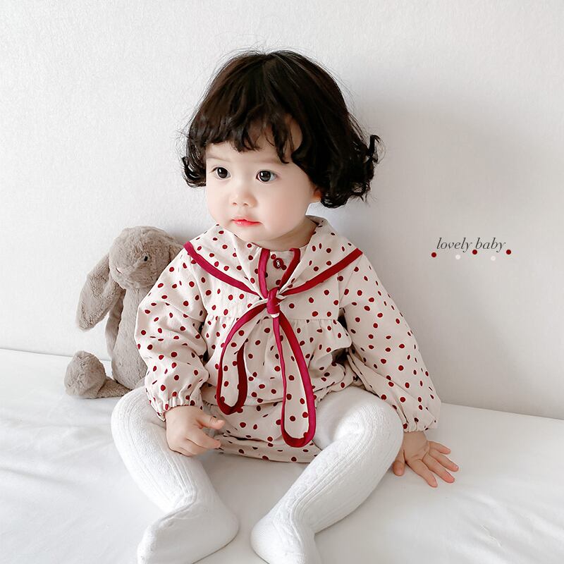 スプリングオータムワンピースリボントライアングルロンパース オールインワン ロング 春物 秋物 超面白いベビーショップ33955716239