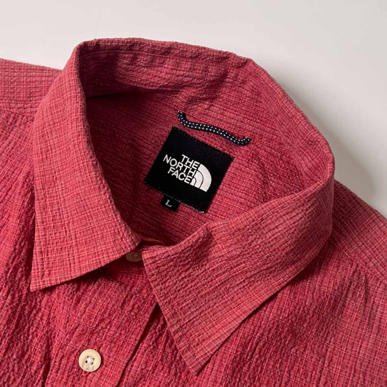 90s THE NORTH FACE ザノースフェイス 半袖 シアサッカー風 半袖シャツ L/くすみピンク系 メンズ アウトドア ビンテージ