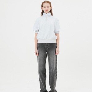 [MOONSUN] Half Sleeve Zip Up Sweatshirt / Heather Grey 正規品 韓国ブランド 韓国ファッション 韓国代行 ブランド トップス
