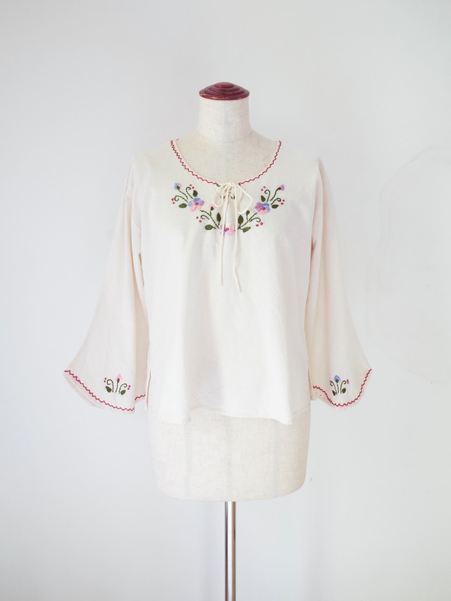 Embroidered Lace-up Blouse