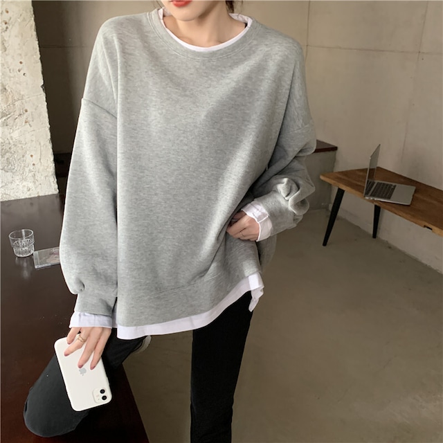 トップス レディース トレーナー カットソー スウェット ロンT Tシャツ M L XL 9色 長袖 重ね着風 ラウンドネック ゆったり かっこいい カッコいい カッコイイ クール モード系 ゆるっと かわいい 大人可愛い カジュアル おしゃれ お洒落 大人女子 おとな こなれ感 ラブリー キュート ガーリー 個性的 レトロ 抜け感 OL 海外 通勤 学生 通学 デート お出かけ 女子会 休日 旅行 春 秋 冬 10代 20代 30代 40代 ママ 韓国 着回し 普段使い 体型カバー モテ 送料無料 定番