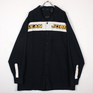 【Caka act2】"SEAN JOHN" Embroidery Patch Design Loose L/S Open Collar Shirt