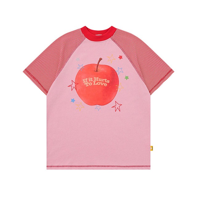 ボーダースリーブアップルグラフィックTシャツ 2col   R02491