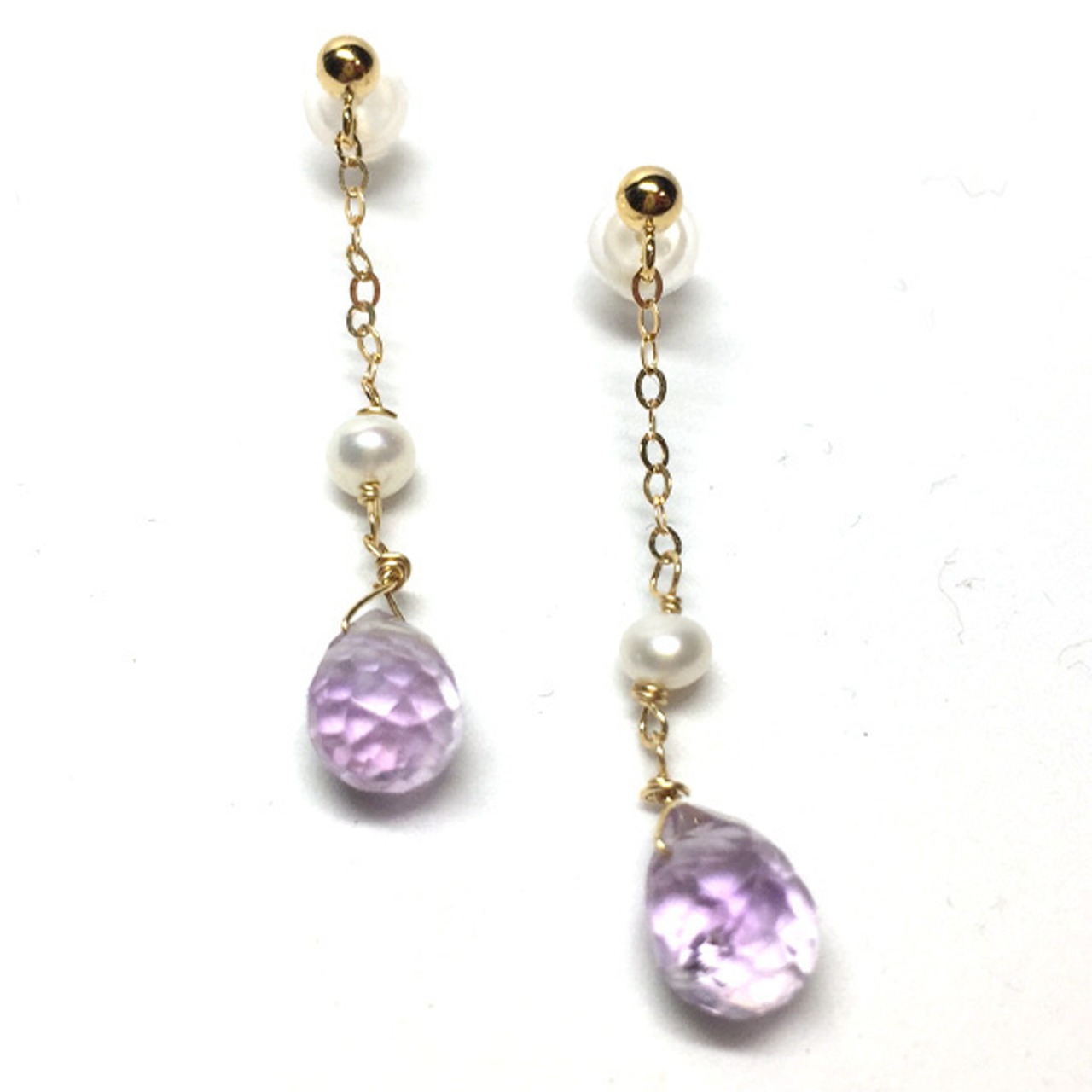 うっすらと柔らかいカラー アメシスト・パール チェーン　ピアス・イヤリング