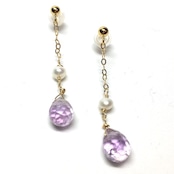 うっすらと柔らかいカラー アメシスト・パール チェーン　ピアス・イヤリング