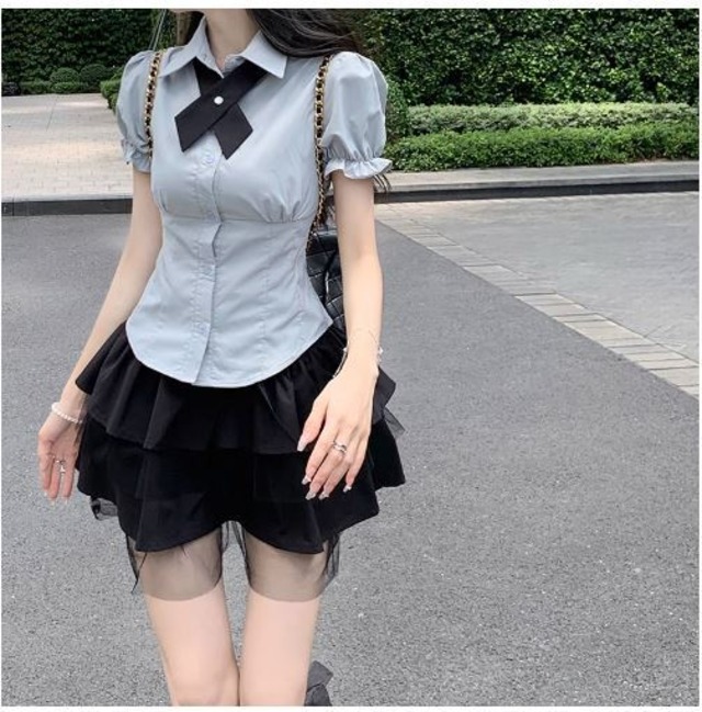 2color 制服コスプレ 半袖ブラウス+ミニスカートセットアップ | loner 
