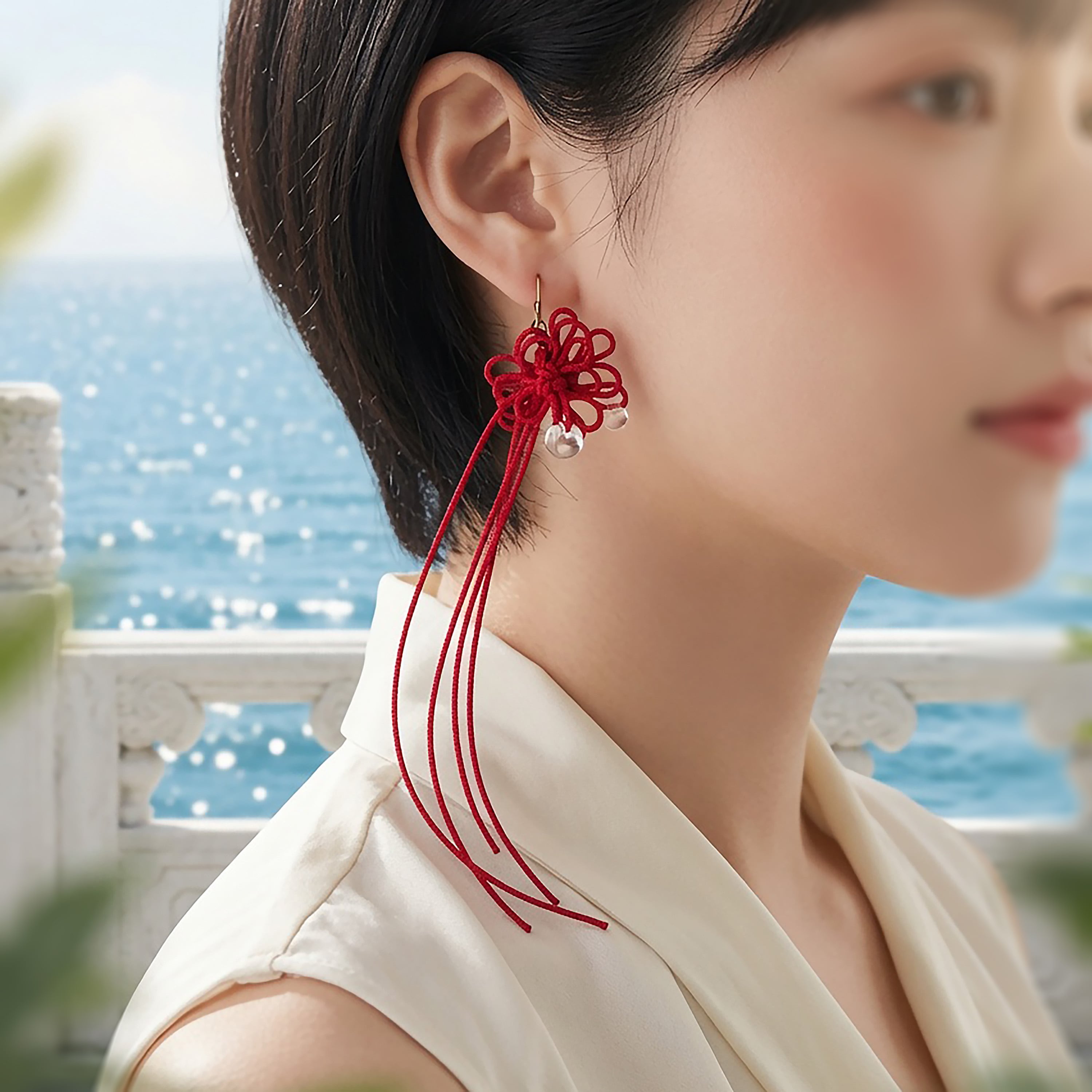 【新作】飾り結び+アクリルビーズピアス「リリウタカタ」 | 浴衣・着物・普段使いにも。