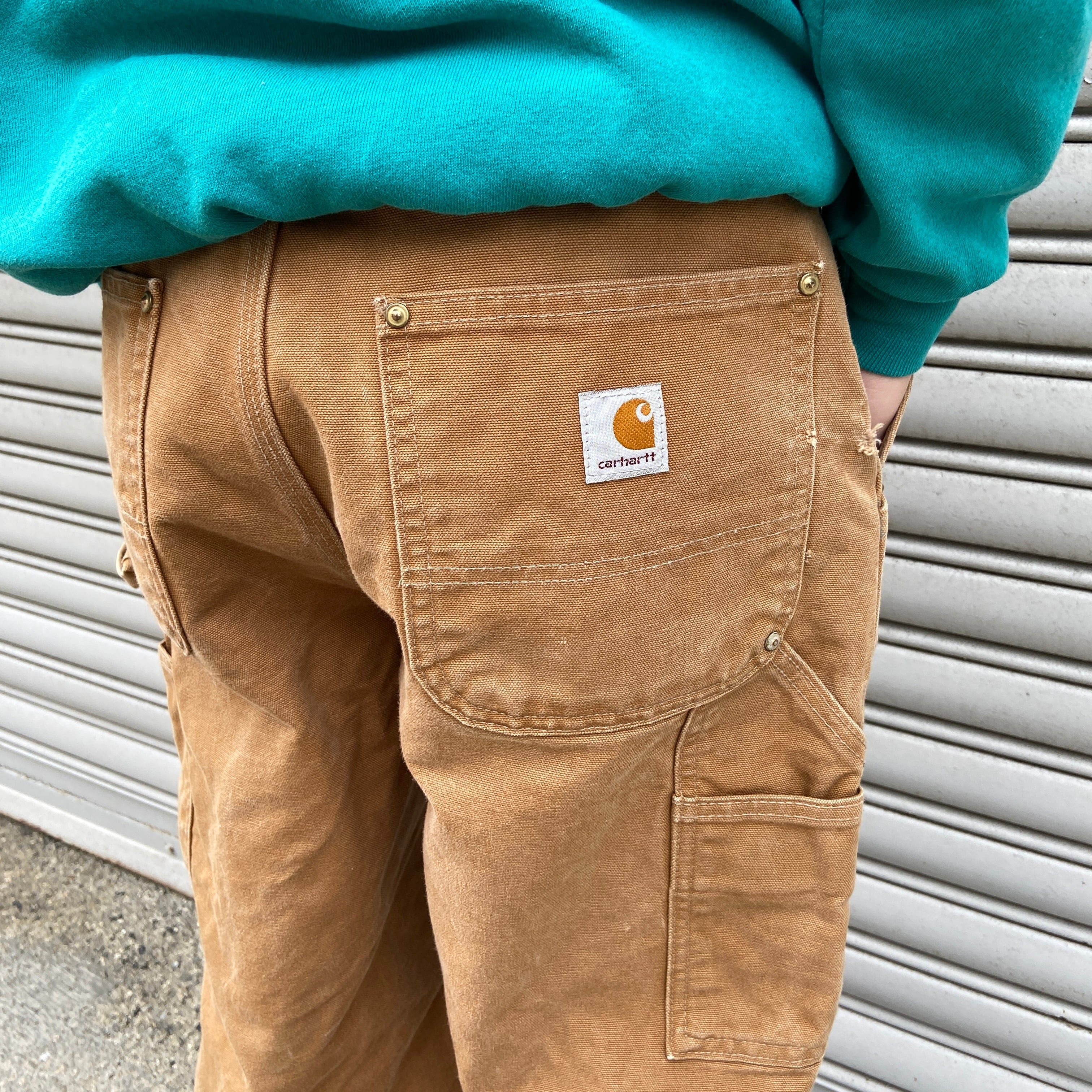 carhartt ダブルニー　USA製　フェード　w34 USA製 カーハート ダブルニーダックペインターパンツ フェード W34L30