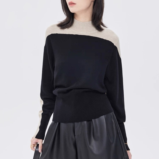 Two-tone panel knit top C1402