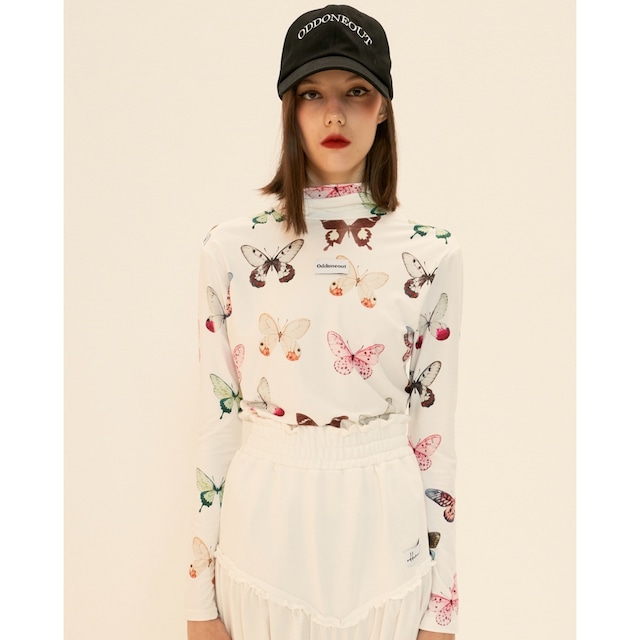 [ODDONEOUT] Butterfly High neck top_white/pink 正規品 韓国ブランド 韓国ファッション 韓国代行 韓国通販 トップス