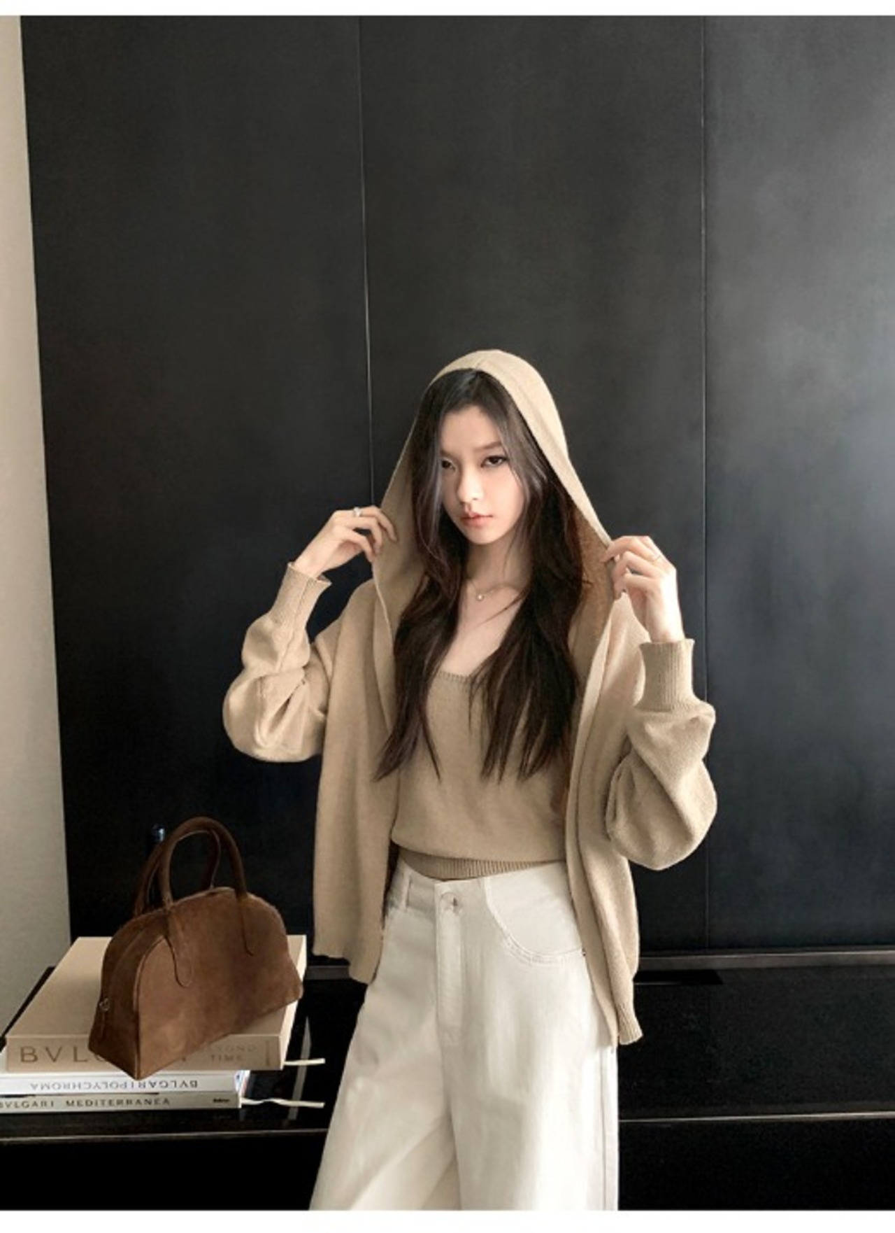 Hooded Cardigan and camisole Set up【H00073】