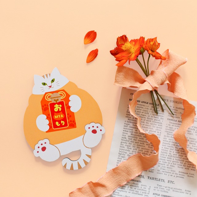 笑顔のおまもりねこ〈オレンジ〉｜猫雑貨・木製コースター・ウッドプレート