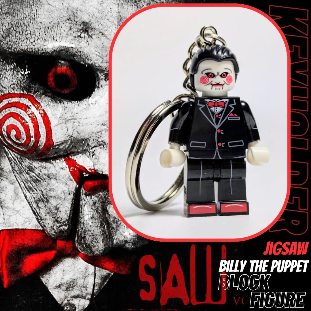 ☆ブロックフィギュアキーホルダー☆【 SAW / ソウ 】 Jigsaw Killer ( ジグソウ キラー) 】 ビリー人形 / ホラー映画 〚アメリカン雑貨 アメトイ〛