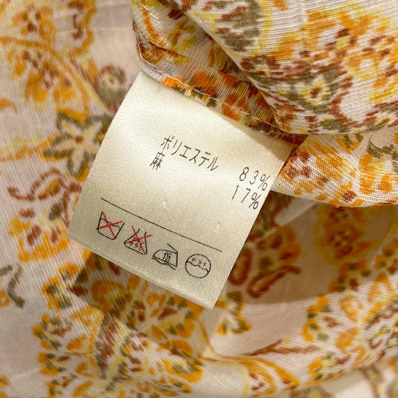 リネン混 Leilian レリアン フローラル 7分袖 シャツ ブラウス 9/イエロー系 レディース