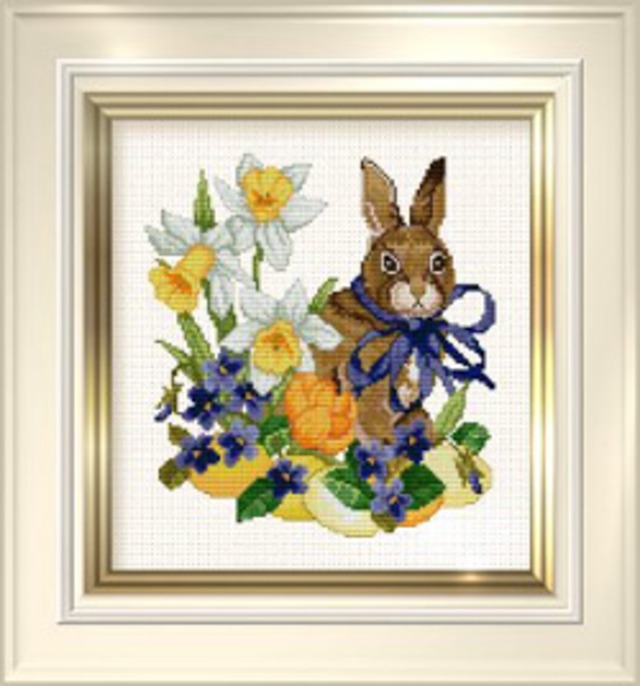 クロスステッチ図案「EMS025 Easter Rabbit」うさぎと花のイースター:C-2134