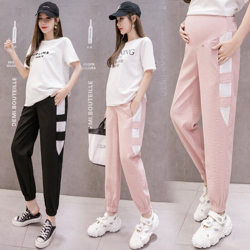 【新作】【送料無料】 マタニティパンツサマースポーツルーズシンアジャスタブルエラスティックウエストベリーサポートパンツマタニティパンツ 伸縮 夏物 AL expec385580995123