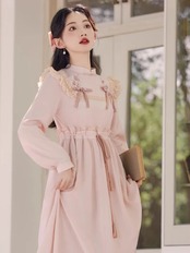 【0144】Pink Ribbon Girly Long Sleeve Dress