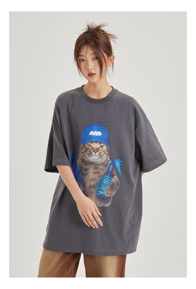 【トップス】夏新作変猫ルーズカップル半袖Tシャツ 2206071525J