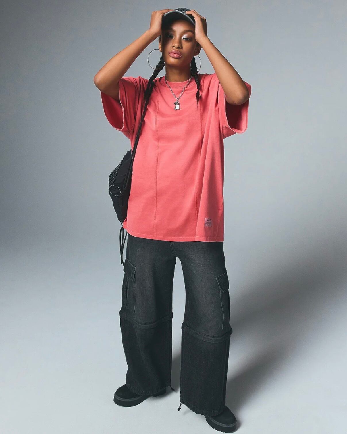 X-girl】FADED 2WAY WIDE LEG CARGO PANTS / BLACK【エックスガール