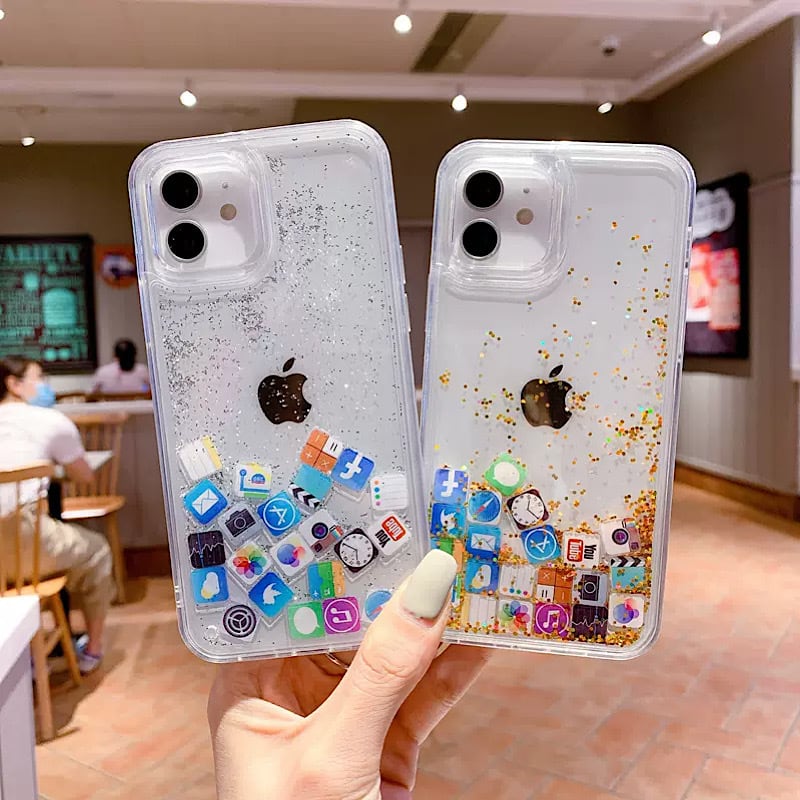 揺れる アイコンが可愛い♪ クリア iPhoneケース スマホカバー ラメ グリッター ユニーク 透明 キラキラ シルバー ゴールド おもしろ  lamitte deco トレンド 韓国ファッション ショップ BASE店