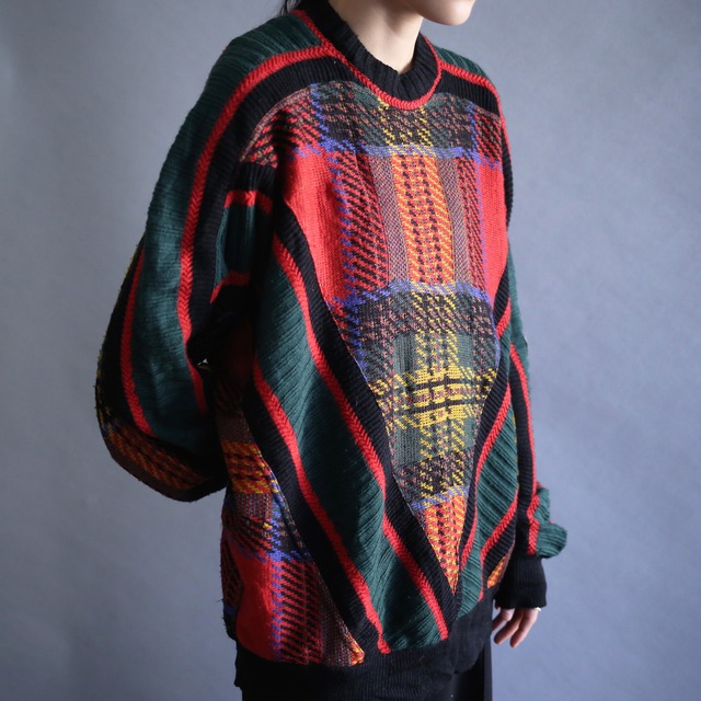 good coloring and switching knit pattern loose silhouette sweater