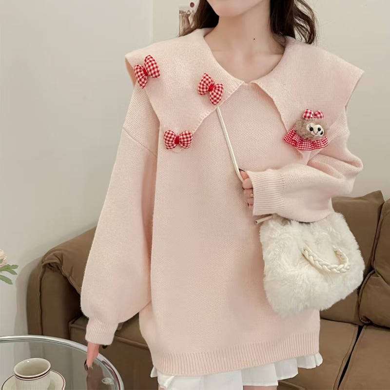 【tops】ピーターパンカラーニットトップス Q8064