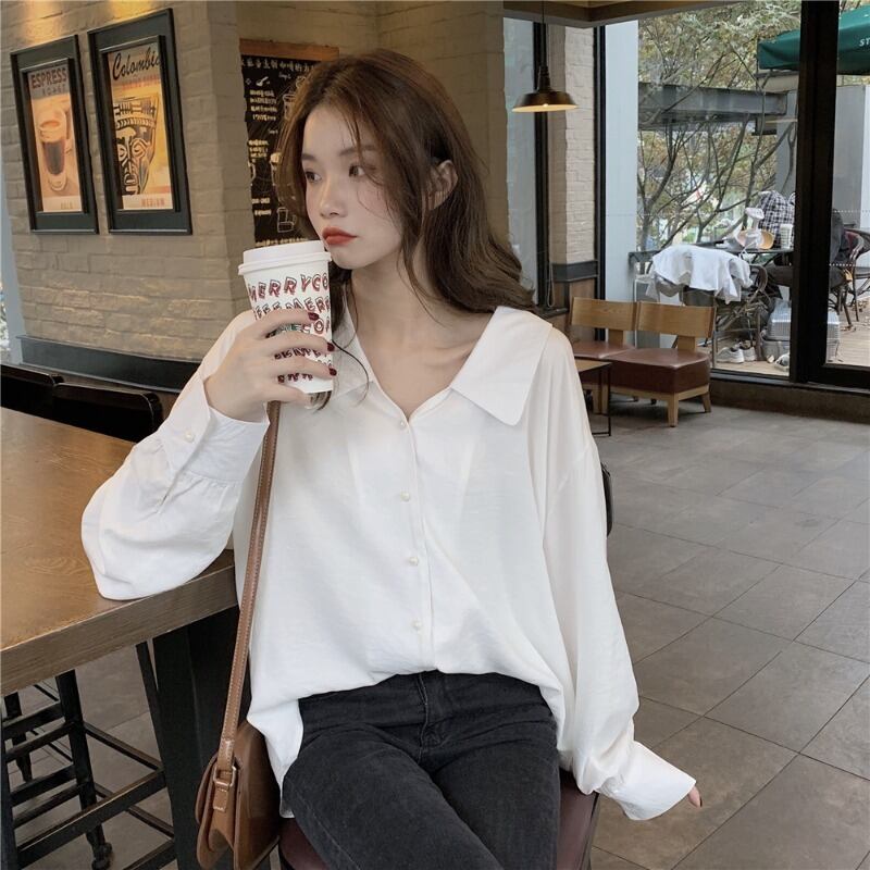 ホワイトシャツ スプリングルーズトップス ロング 春物 YY-ファッション18574848351