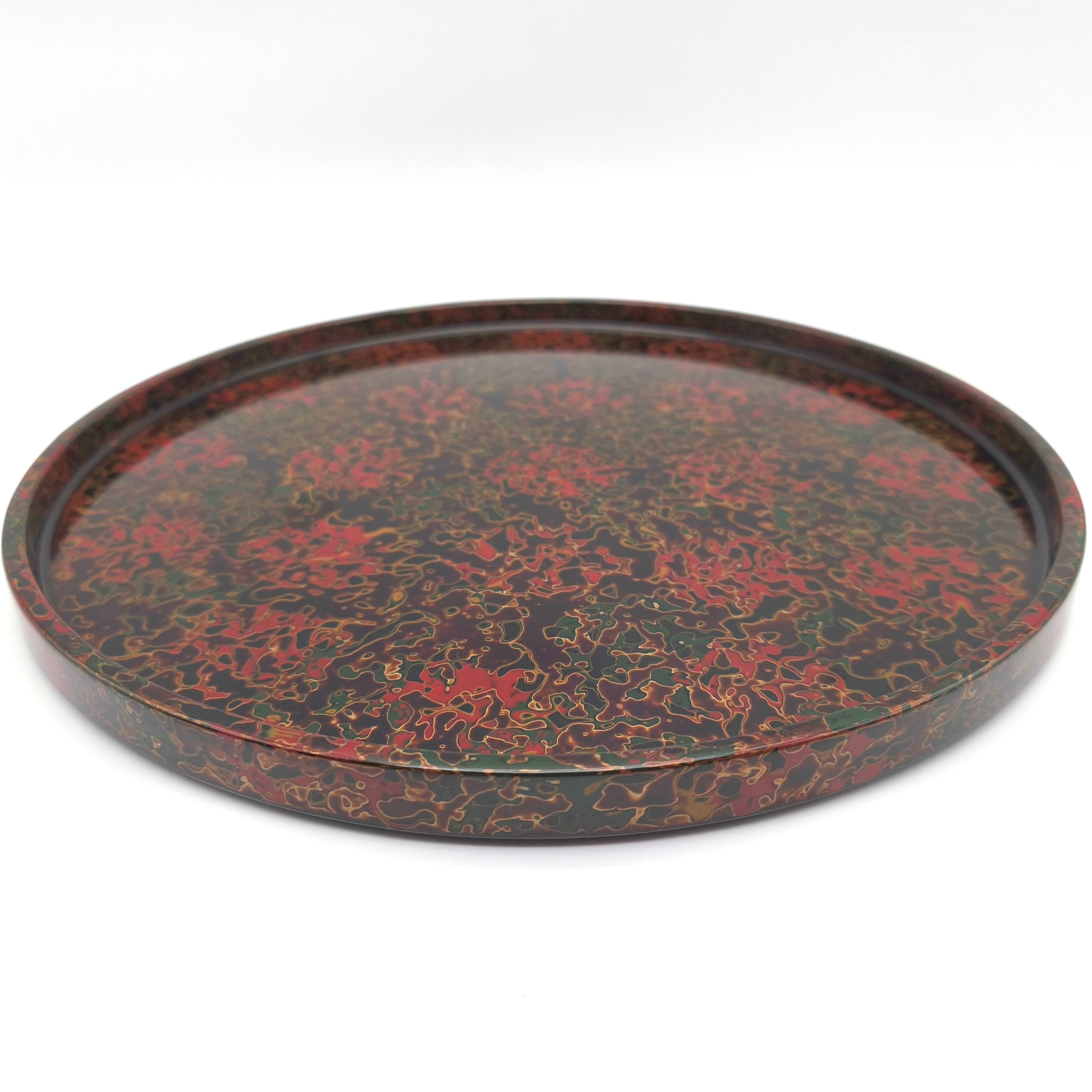 津軽塗（唐塗）バカ塗り・丸盆・お盆・トレー・天然木・伝統工芸・No