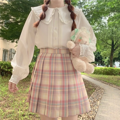 ✞ シャツブラウス♡ネイビー白 ホワイト ランタンスリーブ スウィート ✞ゴスロリ SM ミリ 甘ロリ クラロリ 和ロリ エレガント 黒ロリ 姫ロリ 華ロリ BB-BB2279539848