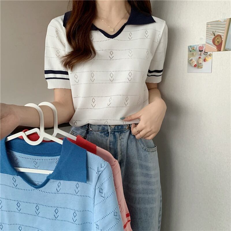 トップス サマーTシャツ 薄手スリムVネックホワイトニット 大人ガーリー スウィート キュート カジュアル 夏物 1号婦人21985468239
