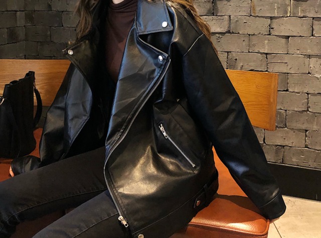 アウター ジャケット ブラック かっこかわいい  合皮 皮ジャン カジュアル 韓国ファッション 392