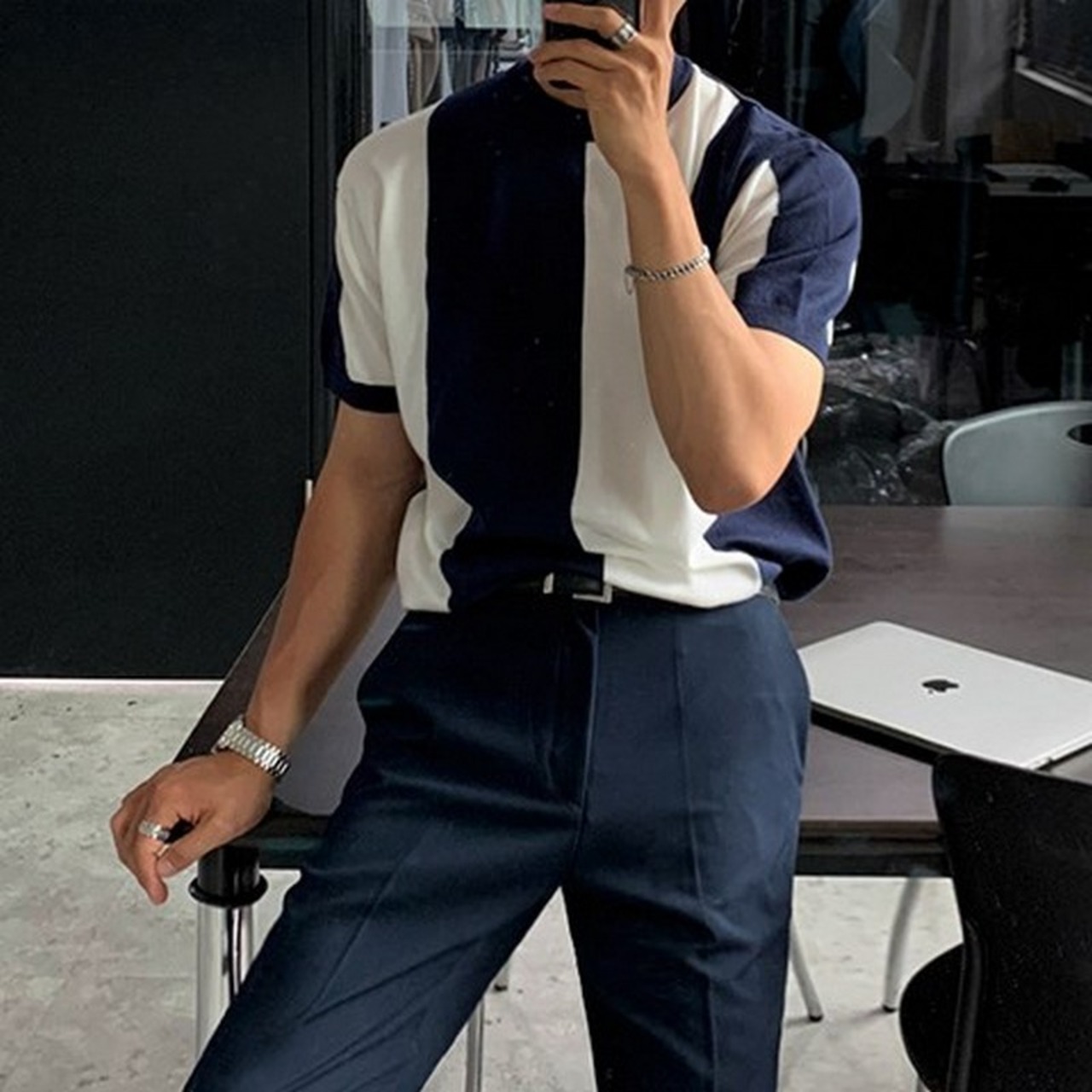 カラーブロックニットTシャツ　MT0080236