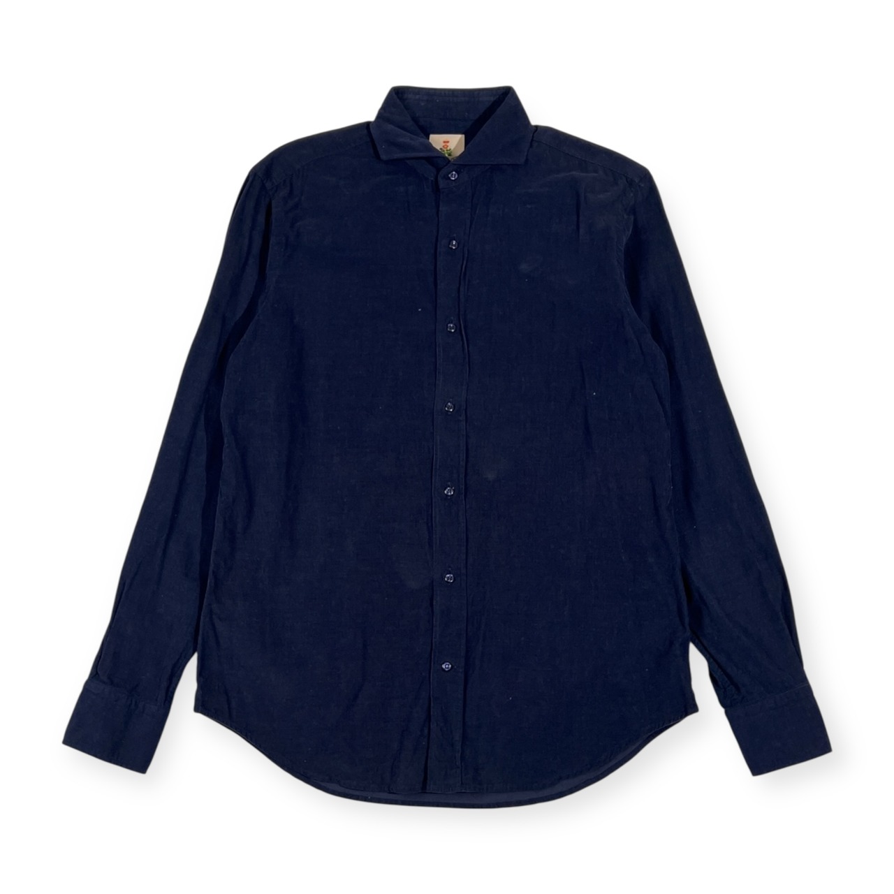 イタリア製 GUY ROVER ギローバー ピケ コーデュロイ ワイドカラー 長袖シャツ M/ネイビー メンズ