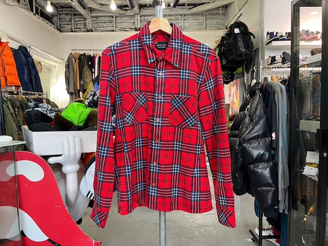 NUMBER NINE 06SS WELCOME TO SHADOW PLAID FLANNEL SHIRT RED 2 94624