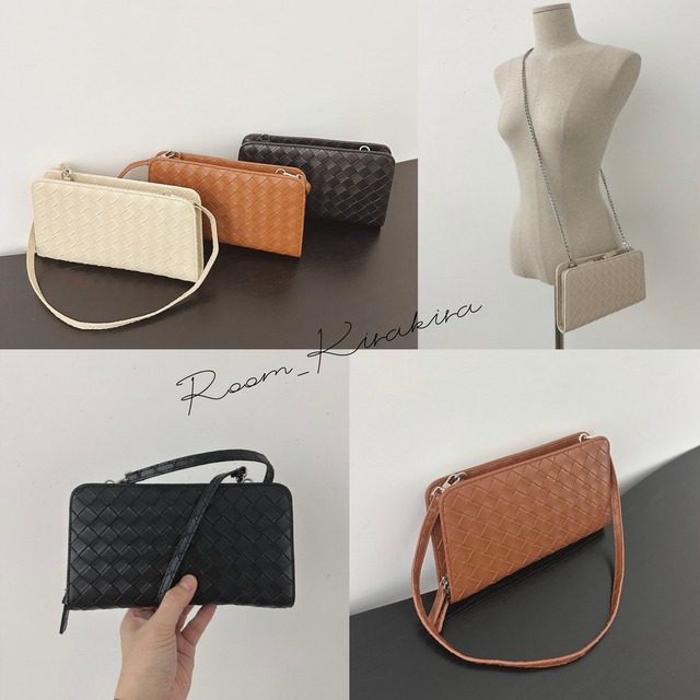 牛革製メッシュロングクロスウォレット