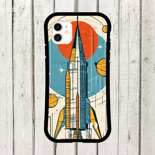 受注生産 iPhoneケース ロケットと惑星のブルー宇宙柄｜ロケットモチーフ RFSP072B