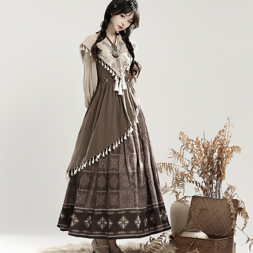 サブカル 天使と悪魔 クラロリ 森ガール セットアップ チャイナ風 ワンピース ケープ