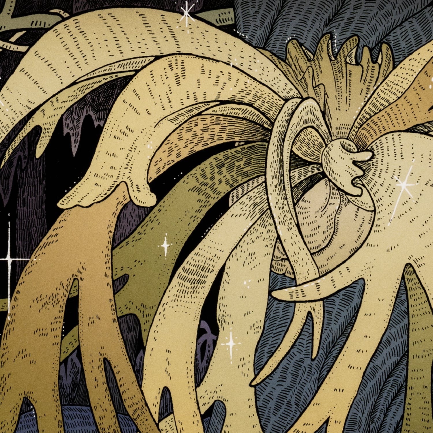 タキタサキ【受注販売】複製原画13 「金色のビカクシダ」 額装込み